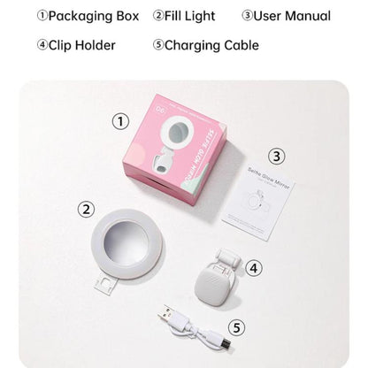 Clip-On Selfie Ring Light with Mirror Rechargeable Portable Makeup Light 3 Adjustable Color Temperatures(Pink) - Selfie Light by buy2fix | Online Shopping UK | buy2fix