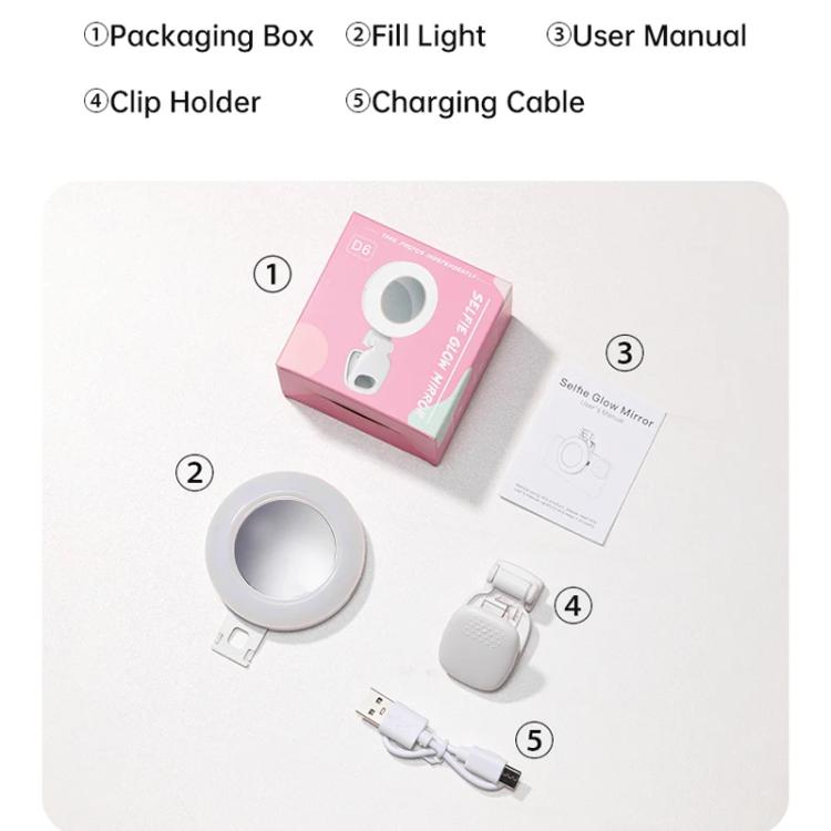 Clip-On Selfie Ring Light with Mirror Rechargeable Portable Makeup Light 3 Adjustable Color Temperatures(White) - Selfie Light by buy2fix | Online Shopping UK | buy2fix