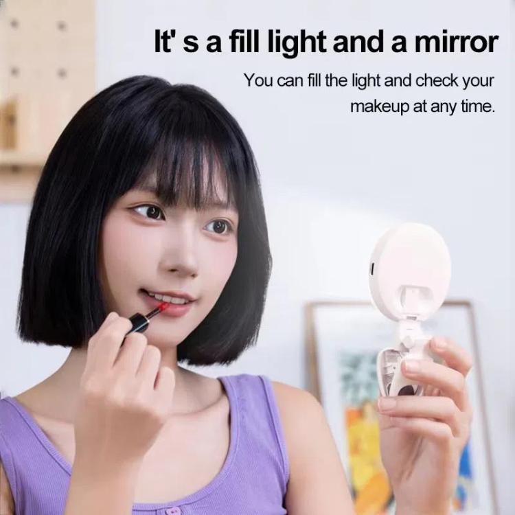 Clip-On Selfie Ring Light with Mirror Rechargeable Portable Makeup Light 3 Adjustable Color Temperatures(Pink) - Selfie Light by buy2fix | Online Shopping UK | buy2fix