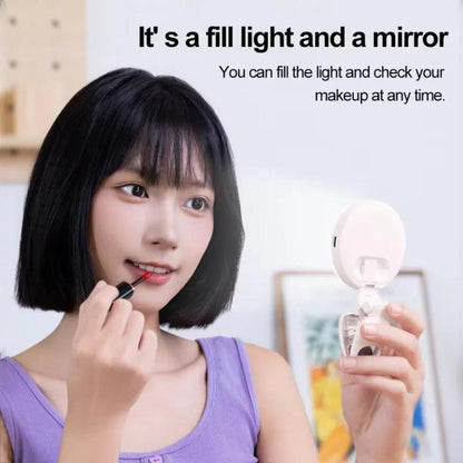 Clip-On Selfie Ring Light with Mirror Rechargeable Portable Makeup Light 3 Adjustable Color Temperatures(Pink) - Selfie Light by buy2fix | Online Shopping UK | buy2fix