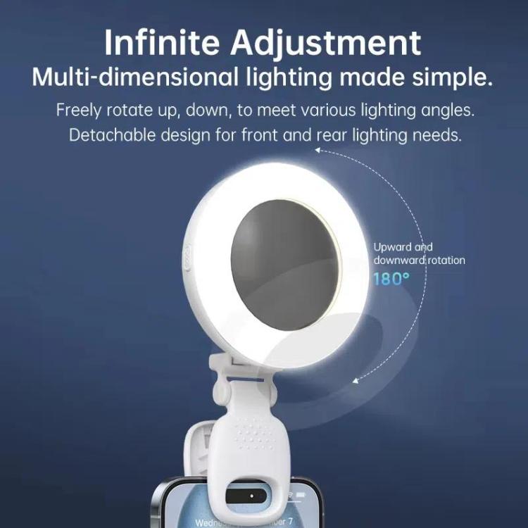 Clip-On Selfie Ring Light with Mirror Rechargeable Portable Makeup Light 3 Adjustable Color Temperatures(White) - Selfie Light by buy2fix | Online Shopping UK | buy2fix