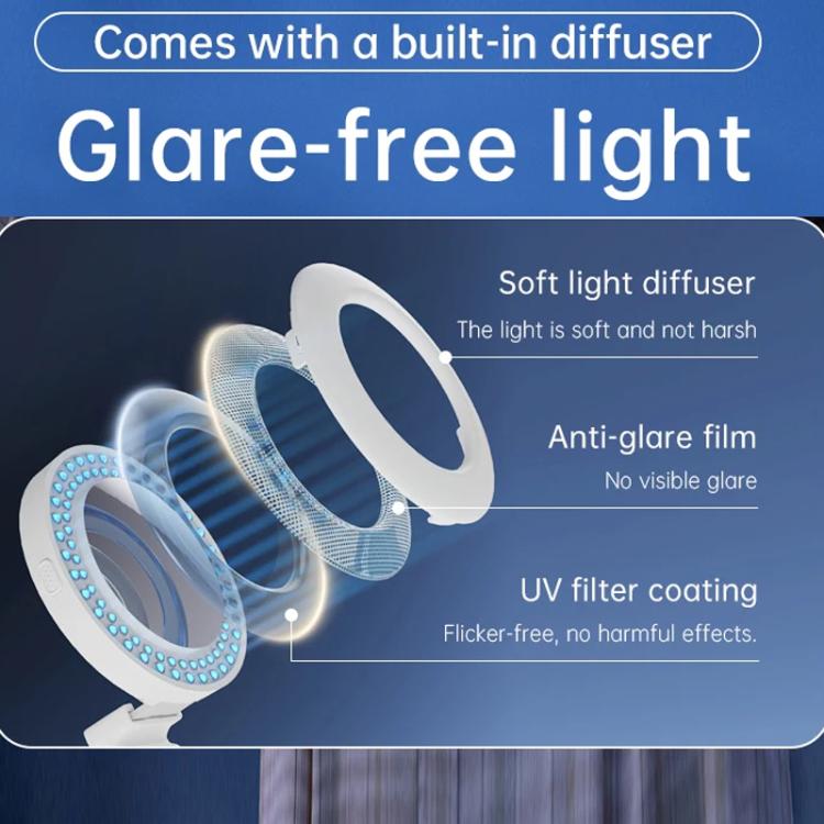 Clip-On Selfie Ring Light with Mirror Rechargeable Portable Makeup Light 3 Adjustable Color Temperatures(White) - Selfie Light by buy2fix | Online Shopping UK | buy2fix