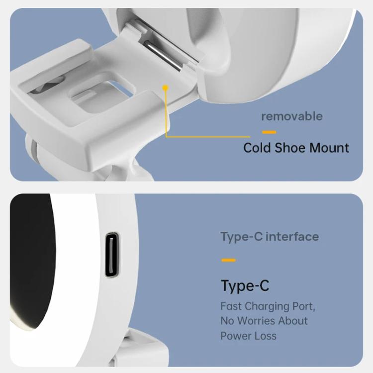 Clip-On Selfie Ring Light with Mirror Rechargeable Portable Makeup Light 3 Adjustable Color Temperatures(White) - Selfie Light by buy2fix | Online Shopping UK | buy2fix