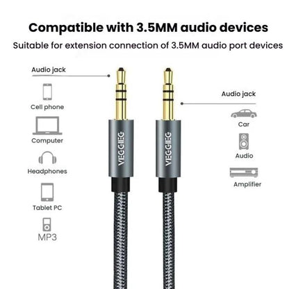 VegGieg Aux Car Audio Cable 3.5mm Male To Male Connection Cable For Phone Computer Stereo Amplifier Earphone, Length: 1m(Braided) - Microphone Audio Cable & Connector by VegGieg | Online Shopping UK | buy2fix