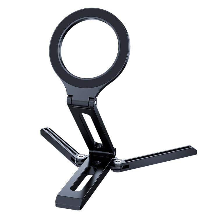 Foldable Magnet Tripod Desk Mount Phone Handle Smartphone Bracket(Black) - Desktop Holder by buy2fix | Online Shopping UK | buy2fix