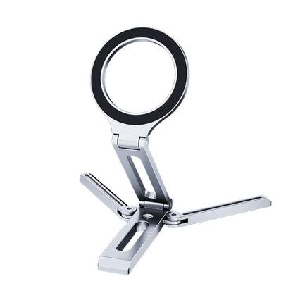 Foldable Magnet Tripod Desk Mount Phone Handle Smartphone Bracket(Silver) - Desktop Holder by buy2fix | Online Shopping UK | buy2fix