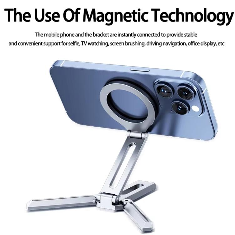 Foldable Magnet Tripod Desk Mount Phone Handle Smartphone Bracket(Black) - Desktop Holder by buy2fix | Online Shopping UK | buy2fix