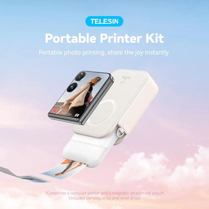 TELESIN Portable Instant Photo Printer With Magnetic Bag & Self-Adhesive Photo Paper For Travel & Memories(White) - Photo Printers by Huawei | Online Shopping UK | buy2fix