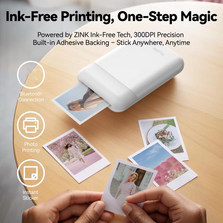 TELESIN Portable Instant Photo Printer With Magnetic Bag & Self-Adhesive Photo Paper For Travel & Memories(White) - Photo Printers by Huawei | Online Shopping UK | buy2fix