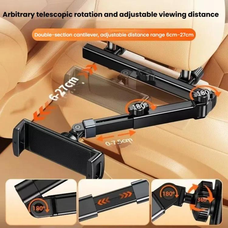 Telescopic Car Rear Pillow Phone Tablet Holder 2-Section Folding Headrest Bracket(Iron Wire Type) - Universal Car Holders by buy2fix | Online Shopping UK | buy2fix