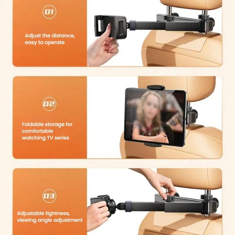 Telescopic Car Rear Pillow Phone Tablet Holder 2-Section Folding Headrest Bracket(Iron Wire Type) - Universal Car Holders by buy2fix | Online Shopping UK | buy2fix
