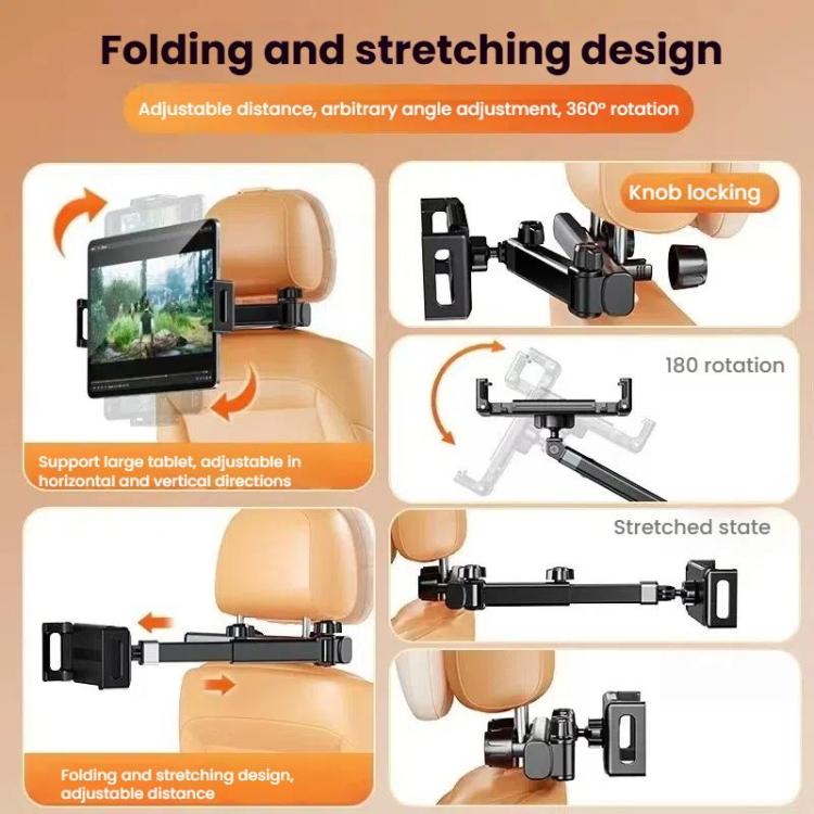Telescopic Car Rear Pillow Phone Tablet Holder 2-section Folding Headrest Bracket(Black) - Universal Car Holders by buy2fix | Online Shopping UK | buy2fix