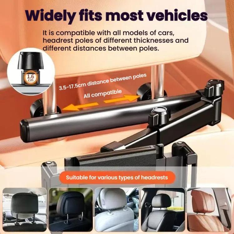 Telescopic Car Rear Pillow Phone Tablet Holder 3-Section Folding Headrest Bracket(Black) - Universal Car Holders by buy2fix | Online Shopping UK | buy2fix