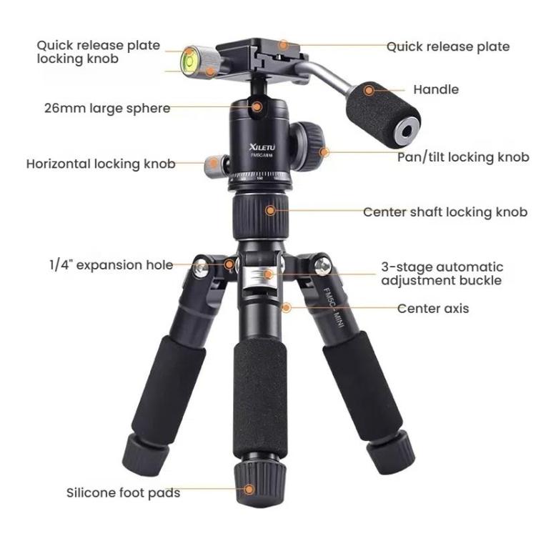XILETU FM5C-MINI Adjustable 16.5-51cm Aluminum Tripod with 26mm Ball Head 6kg Load Capacity for 360-degree Panoramic Shooting - Tripods by XILETU | Online Shopping UK | buy2fix