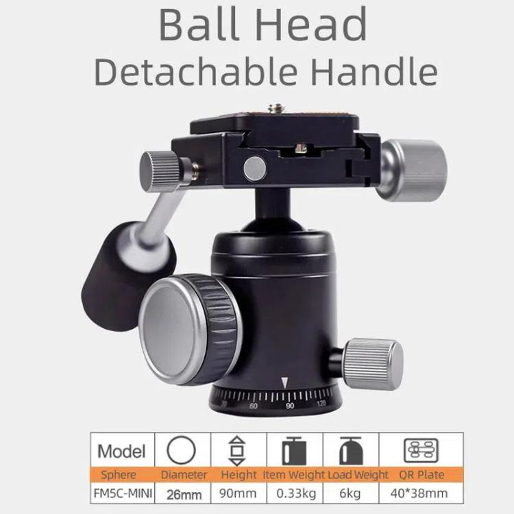 XILETU FM5C-MINI Adjustable 16.5-51cm Aluminum Tripod with 26mm Ball Head 6kg Load Capacity for 360-degree Panoramic Shooting - Tripods by XILETU | Online Shopping UK | buy2fix