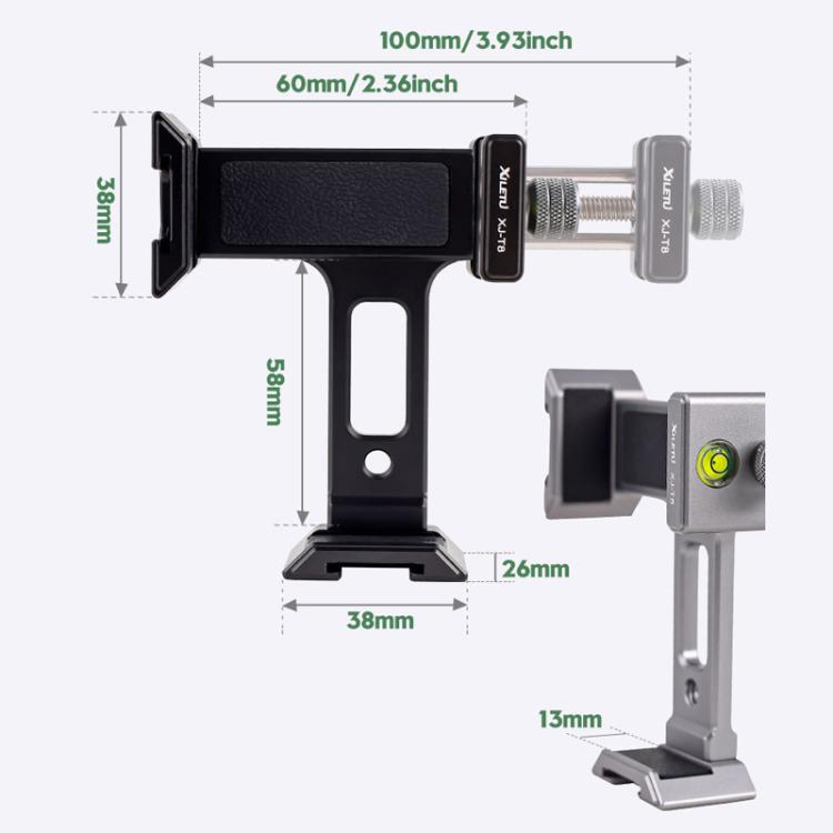 XILETU  XJ-T8 Metal Phone Holder Clamp With Cold Shoe 1/4-inch Screw Hole & Arca-Swiss Compatible Base(Black) - Lens & Accessories by XILETU | Online Shopping UK | buy2fix