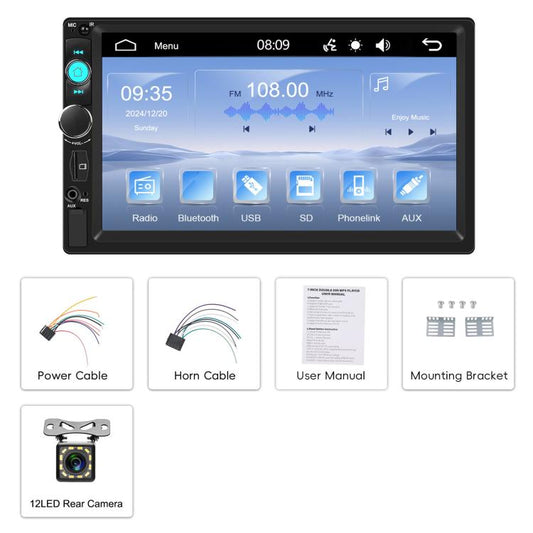 7 Inch Wired Carplay Dual Butt MP5 Player Bluetooth Big Screen Car Center Control, Spec: Standard+12 Light Camera - Car MP3 & MP4 & MP5 by buy2fix | Online Shopping UK | buy2fix