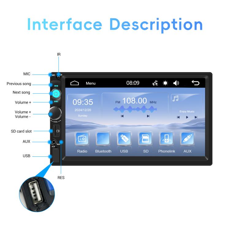 7 Inch Wired Carplay Dual Butt MP5 Player Bluetooth Big Screen Car Center Control, Spec: Standard - Car MP3 & MP4 & MP5 by buy2fix | Online Shopping UK | buy2fix