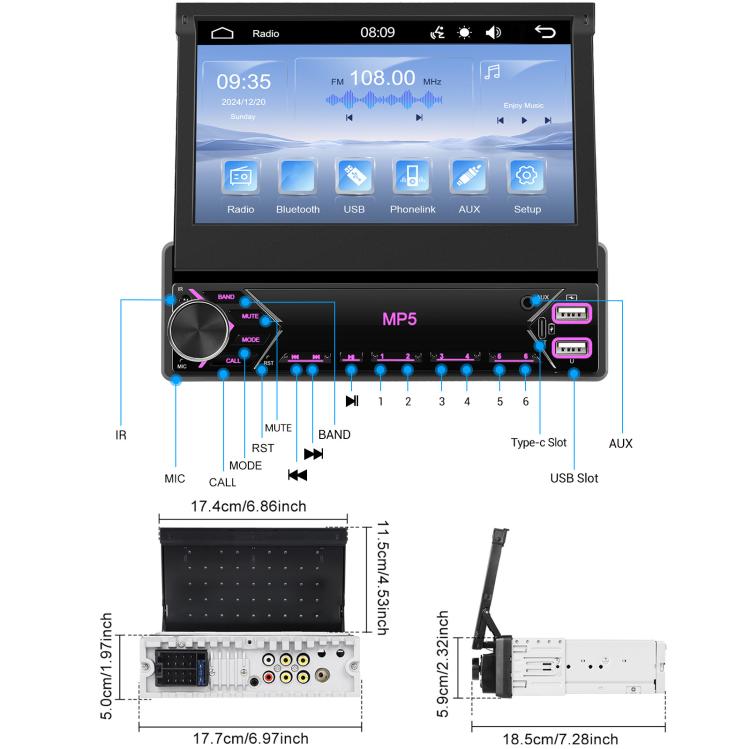 7 inch Universal Manual Retractable Screen Car MP5 Player Car Center Control All-in-One Wired Carplay, Spec: Standard - Car MP3 & MP4 & MP5 by buy2fix | Online Shopping UK | buy2fix
