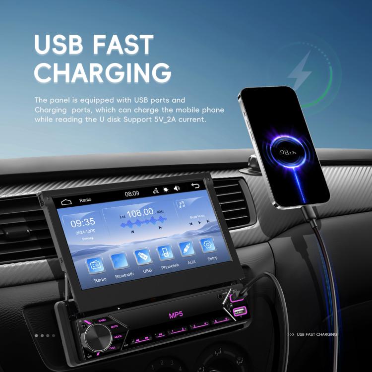 7 inch Universal Manual Retractable Screen Car MP5 Player Car Center Control All-in-One Wired Carplay, Spec: Standard+12 Light Camera - Car MP3 & MP4 & MP5 by buy2fix | Online Shopping UK | buy2fix