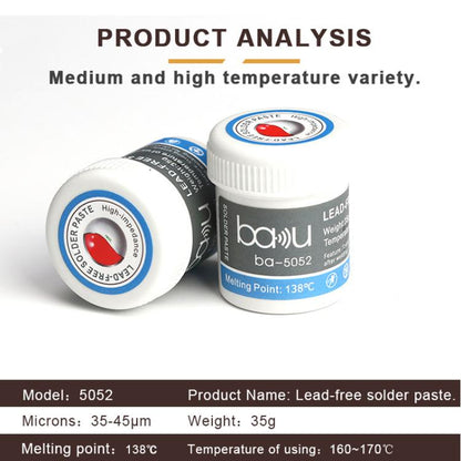 BAKU BA-5052 BGA Solder Paste for Mobile Phone Repair 35g Tin 35-45 Microns, 138 Celsius Melting Point - Soldering Paste by BAKU | Online Shopping UK | buy2fix