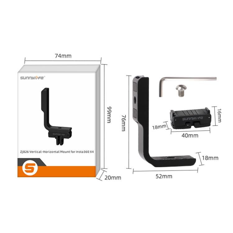 For Insta360 X5 / X4 Sunnylife X4-ZJ826 L-shape Conversion Bracket Magnetic Adaptor Expansion Accessory(Black) - Mount & Holder by Sunnylife | Online Shopping UK | buy2fix