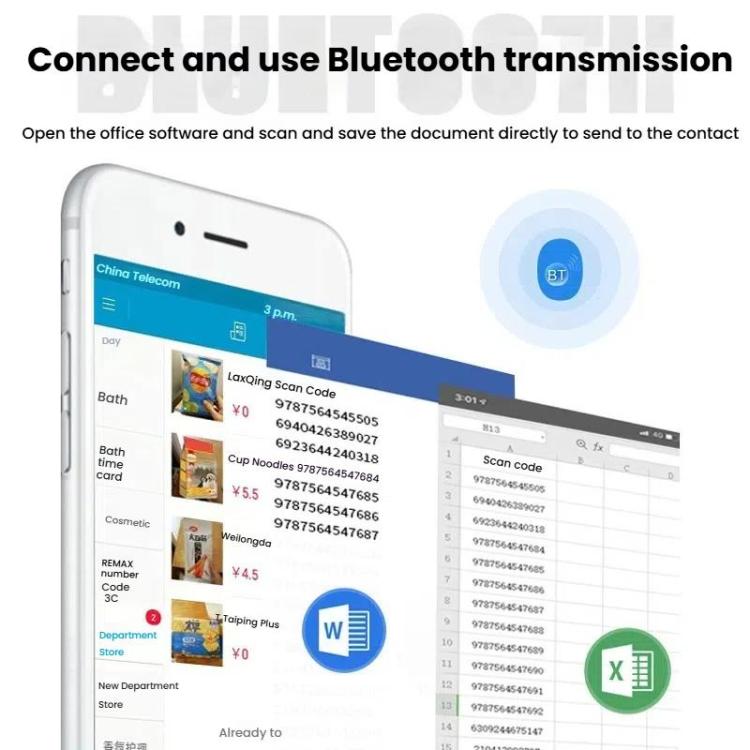 NETUM E800 2D QR Barcode Cell Phone Back Clip Portable Wireless Bluetooth Scanner - Portable Scanner by NETUM | Online Shopping UK | buy2fix