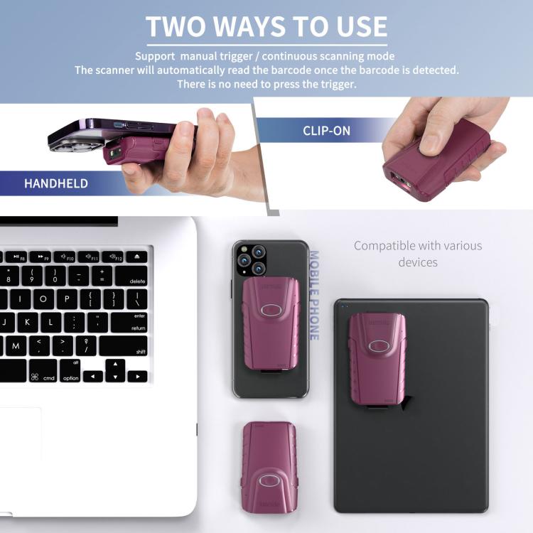 NETUM E900 Cell Phone Back Clip Portable 1/2 Code Wireless Bluetooth Scanner - Portable Scanner by NETUM | Online Shopping UK | buy2fix