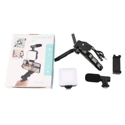 49 LEDs Streaming Lighting Kit for Phone All-in-One Video Recording Set with Tripod Stand &  Microphone AY-49 - Stand by buy2fix | Online Shopping UK | buy2fix