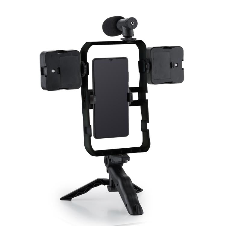 Smartphone Cage Stabilizer with Microphone & LED Fill Light - Anti-Shake Handheld Gimbal for Vlogging - Stand by buy2fix | Online Shopping UK | buy2fix