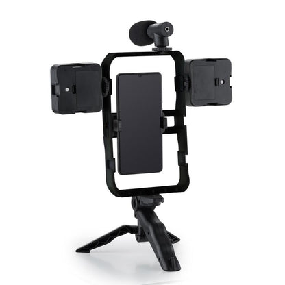 Smartphone Cage Stabilizer with Microphone & LED Fill Light - Anti-Shake Handheld Gimbal for Vlogging - Stand by buy2fix | Online Shopping UK | buy2fix