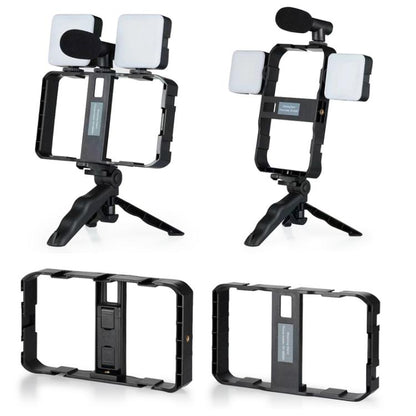 Smartphone Cage Stabilizer with Microphone & LED Fill Light - Anti-Shake Handheld Gimbal for Vlogging - Stand by buy2fix | Online Shopping UK | buy2fix