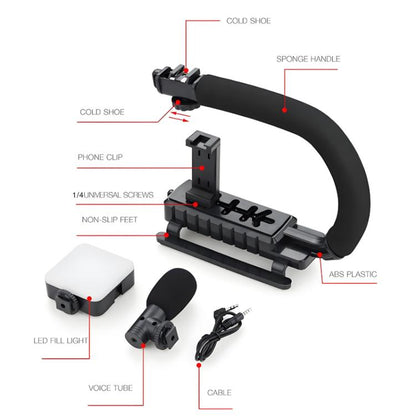 U-Shaped Handle Stand with Pocket Fill Light & Noise-Canceling Mic All-in-One Live Streaming Kit - Stand by buy2fix | Online Shopping UK | buy2fix