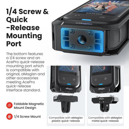 aMagisn Metal Cage for Insta360 X5 Wind Noise Reduction, Shockproof Mount with Dual Cold Shoe(Black) - Mount & Holder by aMagisn | Online Shopping UK | buy2fix