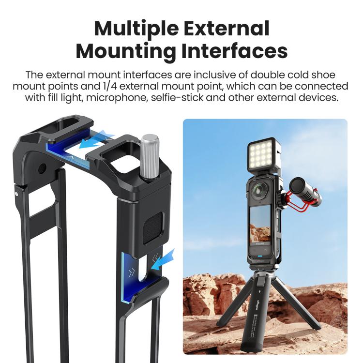 aMagisn Metal Cage for Insta360 X5 Wind Noise Reduction, Shockproof Mount with Dual Cold Shoe(Black) - Mount & Holder by aMagisn | Online Shopping UK | buy2fix