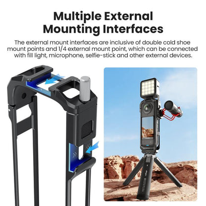 aMagisn Metal Cage for Insta360 X5 Wind Noise Reduction, Shockproof Mount with Dual Cold Shoe(Black) - Mount & Holder by aMagisn | Online Shopping UK | buy2fix