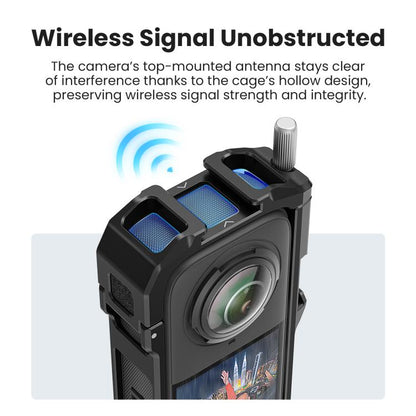 aMagisn Metal Cage for Insta360 X5 Wind Noise Reduction, Shockproof Mount with Dual Cold Shoe(Black) - Mount & Holder by aMagisn | Online Shopping UK | buy2fix