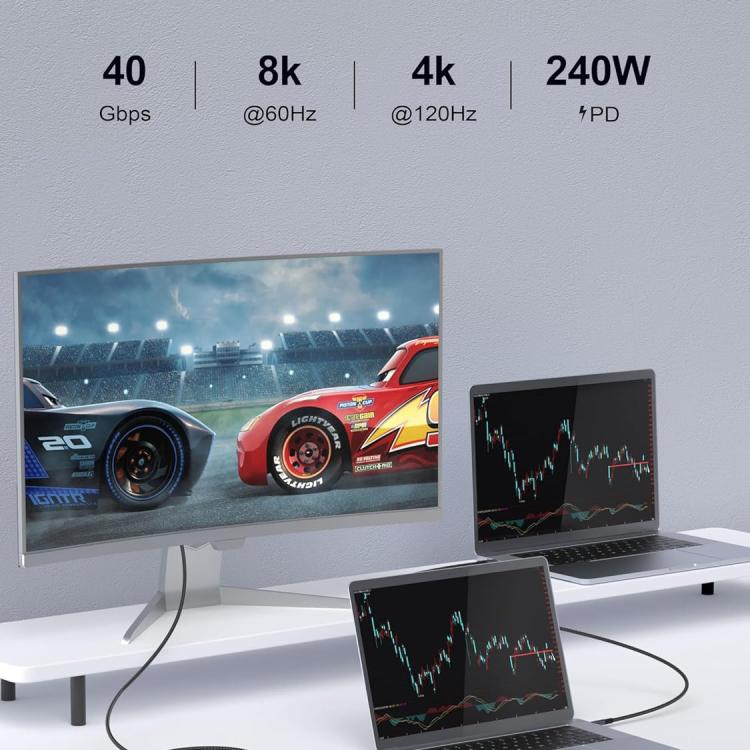 QGeeM USB4 Type-C PD 240W Fast Charging Cable With Digital Display, 40Gbps Data Transfer, 8K 60Hz Video Output For Laptop/Phone/Tablet 1m - USB-C & Type-C Cable by QGeeM | Online Shopping UK | buy2fix