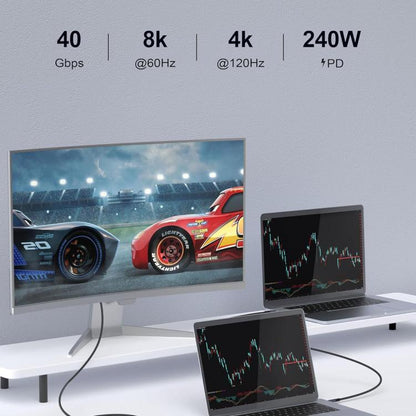 QGeeM USB4 Type-C PD 240W Fast Charging Cable With Digital Display, 40Gbps Data Transfer, 8K 60Hz Video Output For Laptop/Phone/Tablet 1m - USB-C & Type-C Cable by QGeeM | Online Shopping UK | buy2fix