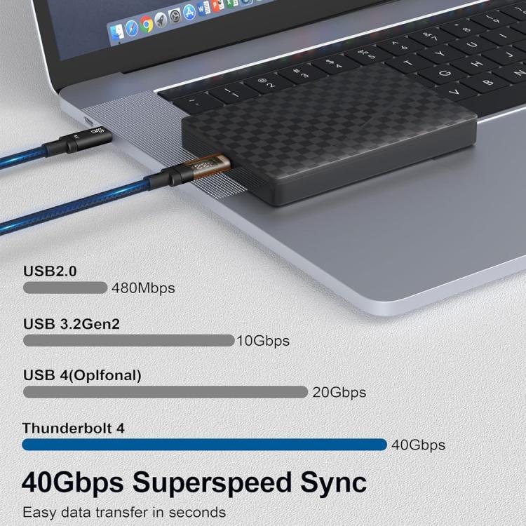 QGeeM USB4 Type-C PD 240W Fast Charging Cable With Digital Display, 40Gbps Data Transfer, 8K 60Hz Video Output For Laptop/Phone/Tablet 1m - USB-C & Type-C Cable by QGeeM | Online Shopping UK | buy2fix