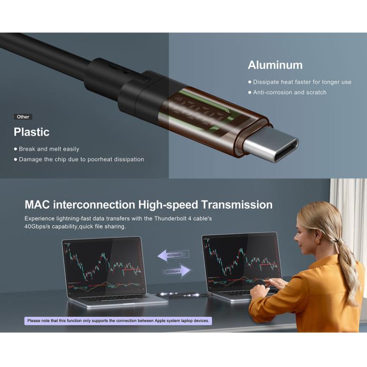 QGeeM USB4 Type-C PD 240W Fast Charging Cable With Digital Display, 40Gbps Data Transfer, 8K 60Hz Video Output For Laptop/Phone/Tablet 1m - USB-C & Type-C Cable by QGeeM | Online Shopping UK | buy2fix