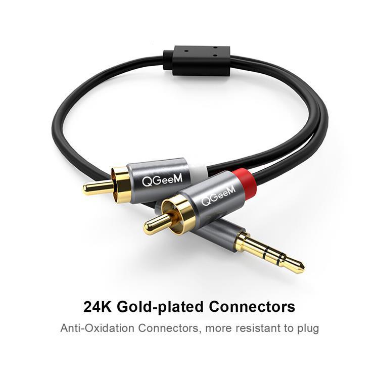 QGeeM 2RCA to 3.5mm Jack Audio Cable Gold-Plated Stereo Aux Cord for Home Theater, DVD Player,Hi-Fi Systems 1m - Aux Cable by QGeeM | Online Shopping UK | buy2fix