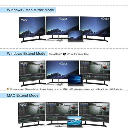 QGeeM 9 In 1 USB-C/Type-C Docking Station Hub VGA+2xHDMI+PD 87W+USB2.0/USB3.0+SD/Micro SD+3.5mm - USB HUB by QGeeM | Online Shopping UK | buy2fix