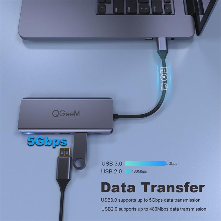 QGeeM 9 In 1 USB-C/Type-C Docking Station Hub VGA+2xHDMI+PD 87W+USB2.0/USB3.0+SD/Micro SD+3.5mm - USB HUB by QGeeM | Online Shopping UK | buy2fix