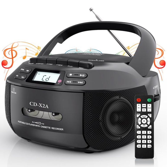 X2A Portable Cassette Player Stereo Bluetooth AM/FM/MP3 Music CD Player Tape Recorder AU Plug(Black)