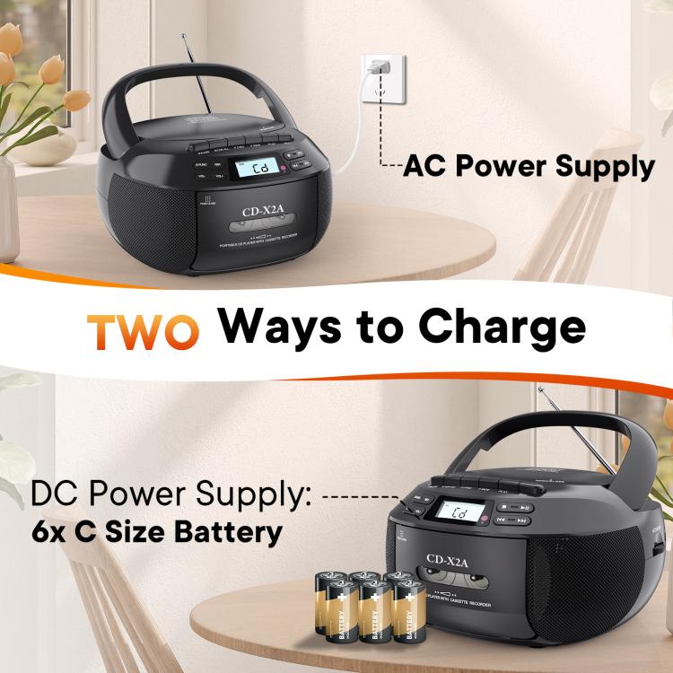 X2A Portable Cassette Player Stereo Bluetooth AM/FM/MP3 Music CD Player Tape Recorder UK Plug(White) - DVD & LCD Player by buy2fix | Online Shopping UK | buy2fix