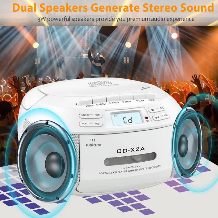X2A Portable Cassette Player Stereo Bluetooth AM/FM/MP3 Music CD Player Tape Recorder AU Plug(White) - DVD & LCD Player by buy2fix | Online Shopping UK | buy2fix