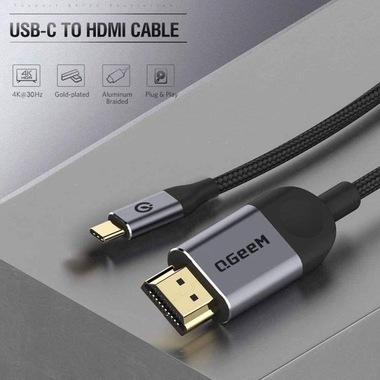 QGeeM USB-C/Type-C To HDMI Cable 4K 30Hz For Screen Mirroring & Extended Display, Cable Length: 1.8m - Cable by QGeeM | Online Shopping UK | buy2fix