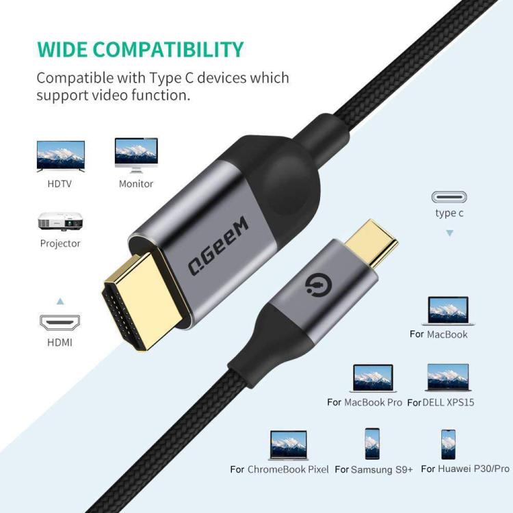 QGeeM USB-C/Type-C To HDMI Cable 4K 30Hz For Screen Mirroring & Extended Display, Cable Length: 1.8m - Cable by QGeeM | Online Shopping UK | buy2fix