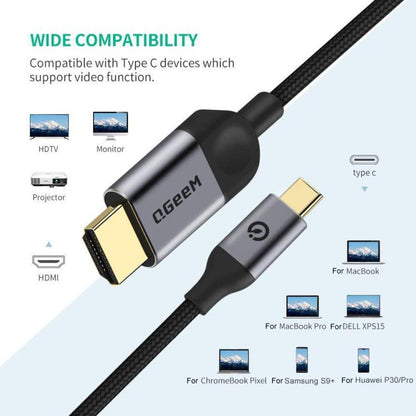 QGeeM USB-C/Type-C To HDMI Cable 4K 30Hz For Screen Mirroring & Extended Display, Cable Length: 1.8m - Cable by QGeeM | Online Shopping UK | buy2fix